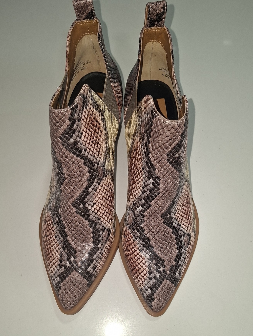 Dolce Vita Women's Pointed Toe Snake Print Ankle Booties - Taupe
